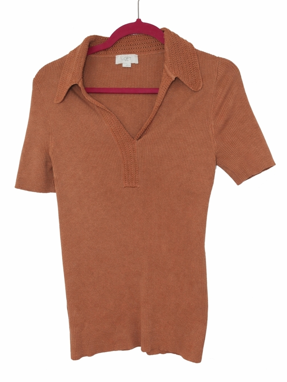 LOFT Rust Short-Sleeve Ribbed Polo Top